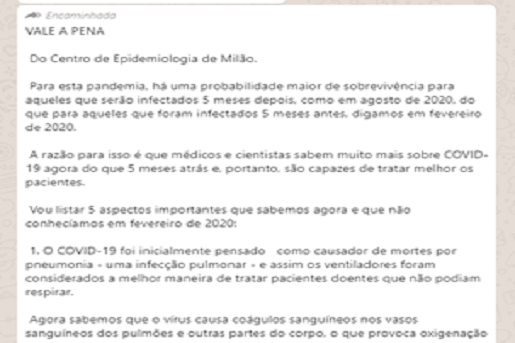  Postagem mistura informações falsas e verdadeiras sobre a pandemia