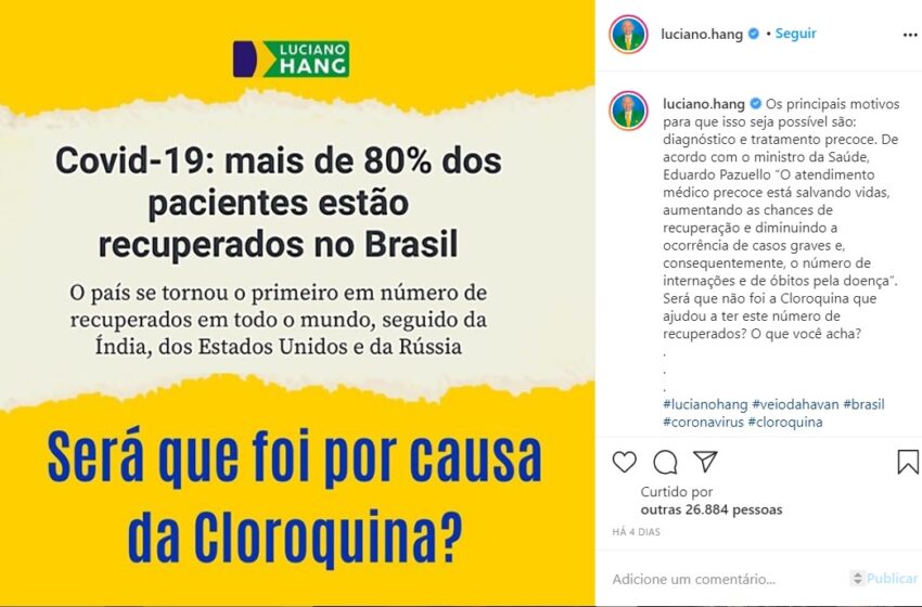  Brasil atinge o primeiro lugar em recuperados por COVID-19, mas o posto não tem relação com uso da cloroquina
