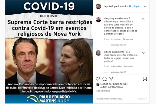 Deputado brasileiro comemora suspensão de medidas de controle da Covid-19 nos EUA
