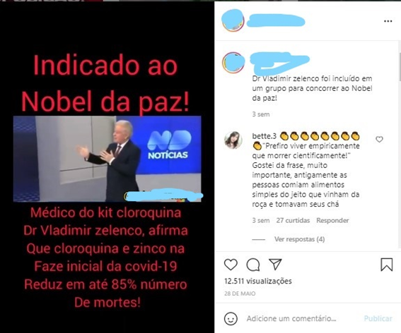  É falso: Não há provas de que médico defensor da hidroxicloroquina foi indicado ao Nobel da Paz