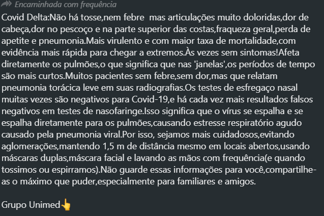  Variante Delta do novo coronavírus não ocasiona febre nem tosse?